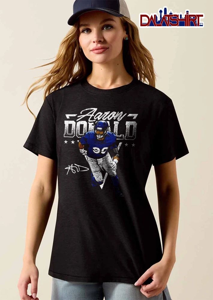 Aaron Donald Player Photo Halftone Distressed Text Stars Signature shirt