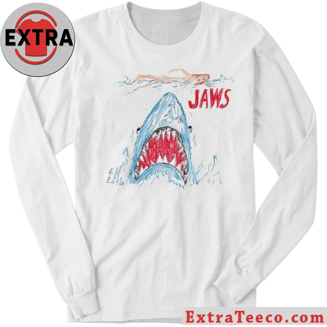 Shirt featuring a crayon drawing inspired by the movie Jaws