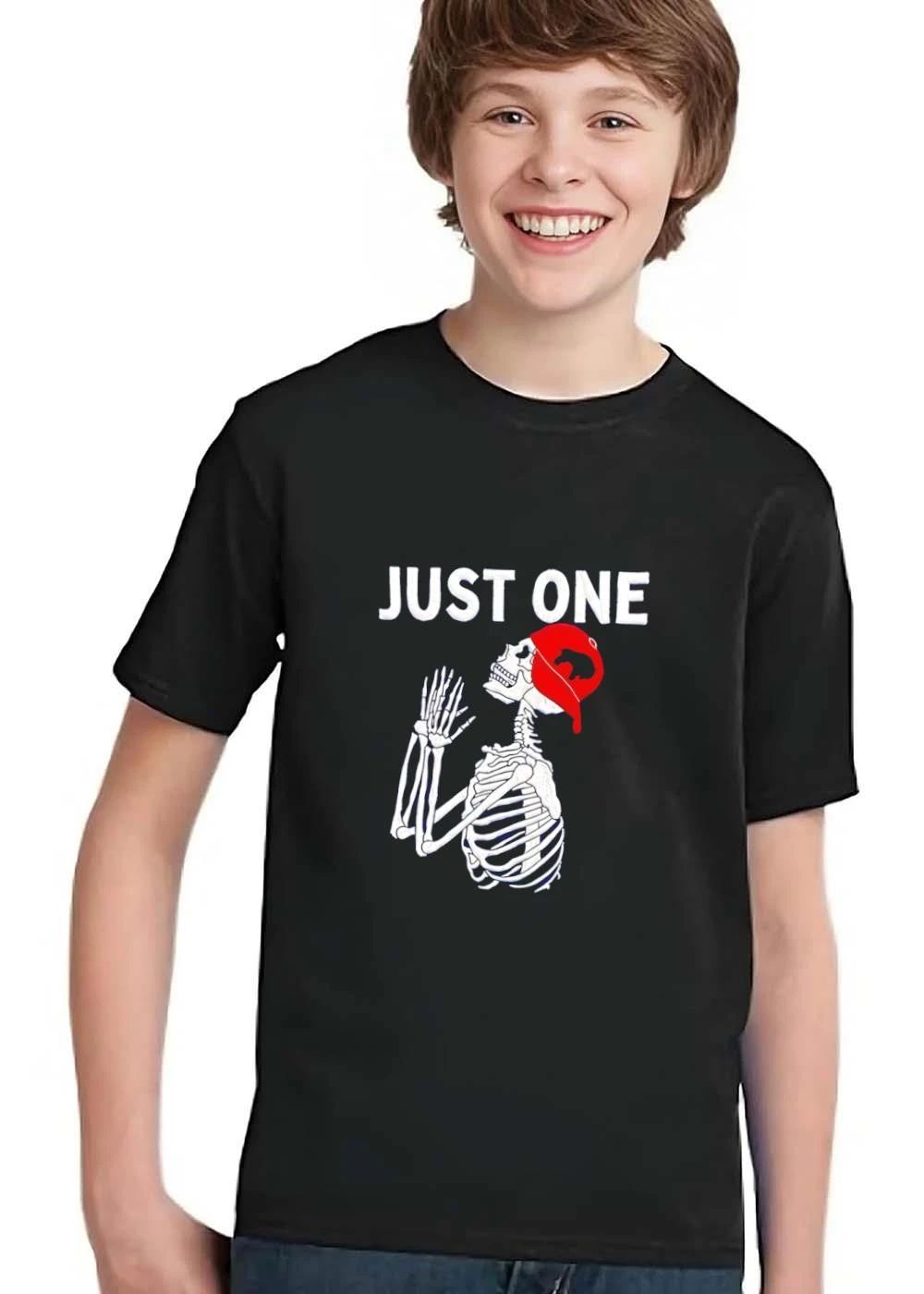 Just One Praying Skeleton Wearing Backwards Red Baseball Cap shirt