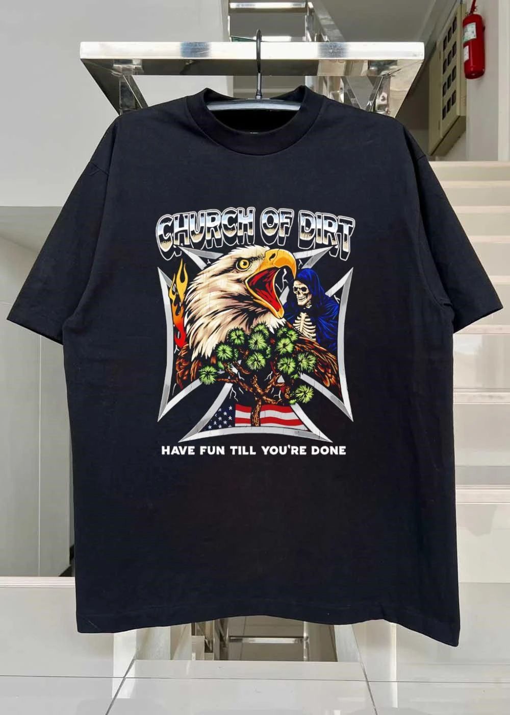 Church Of Dirt Have Fun Till Youre Done Screaming Eagle Grim Reaper Iron Cross shirt