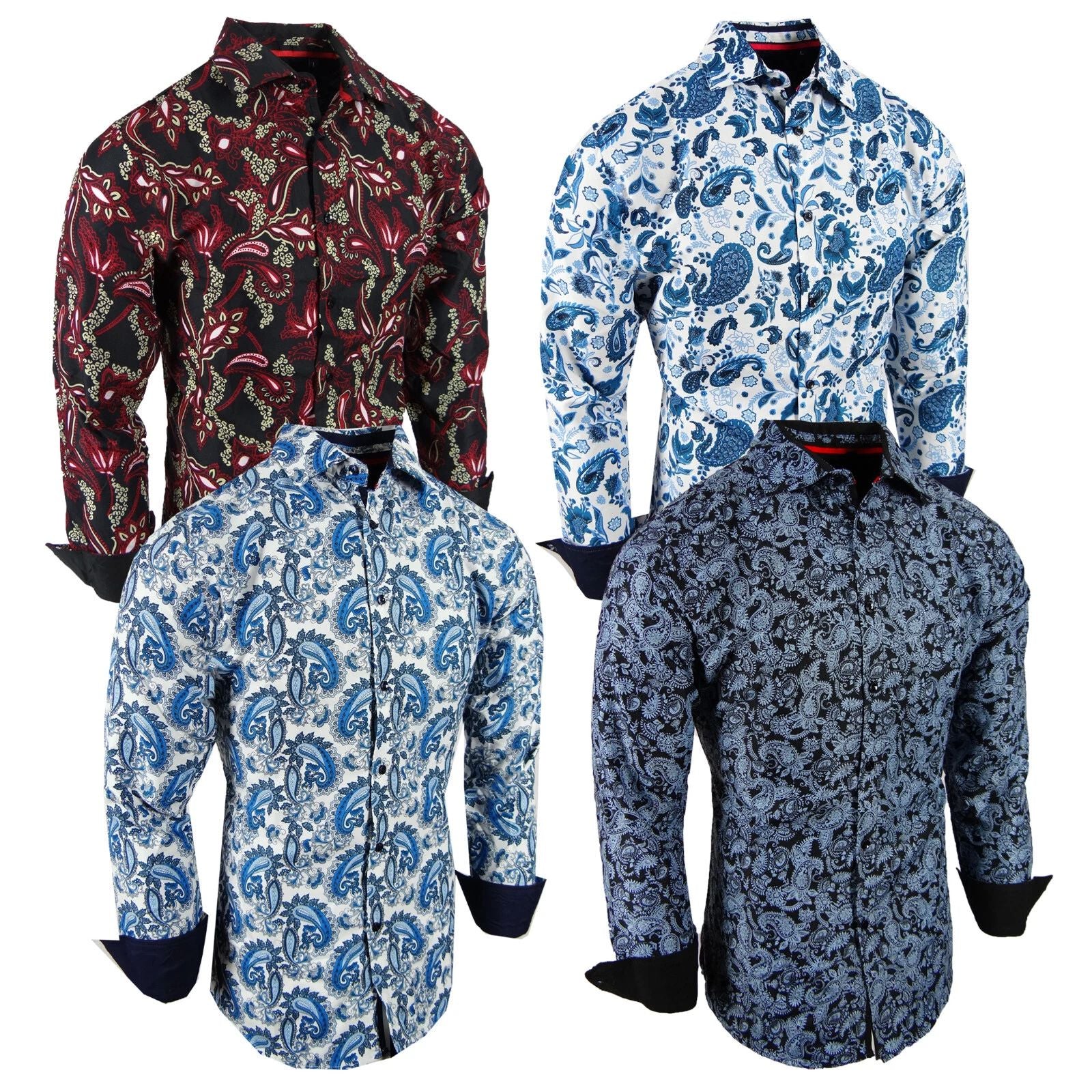 Fashion Mens Shirt Colorful Paisley Floral Print Modern Slim Fit Button Dress 2