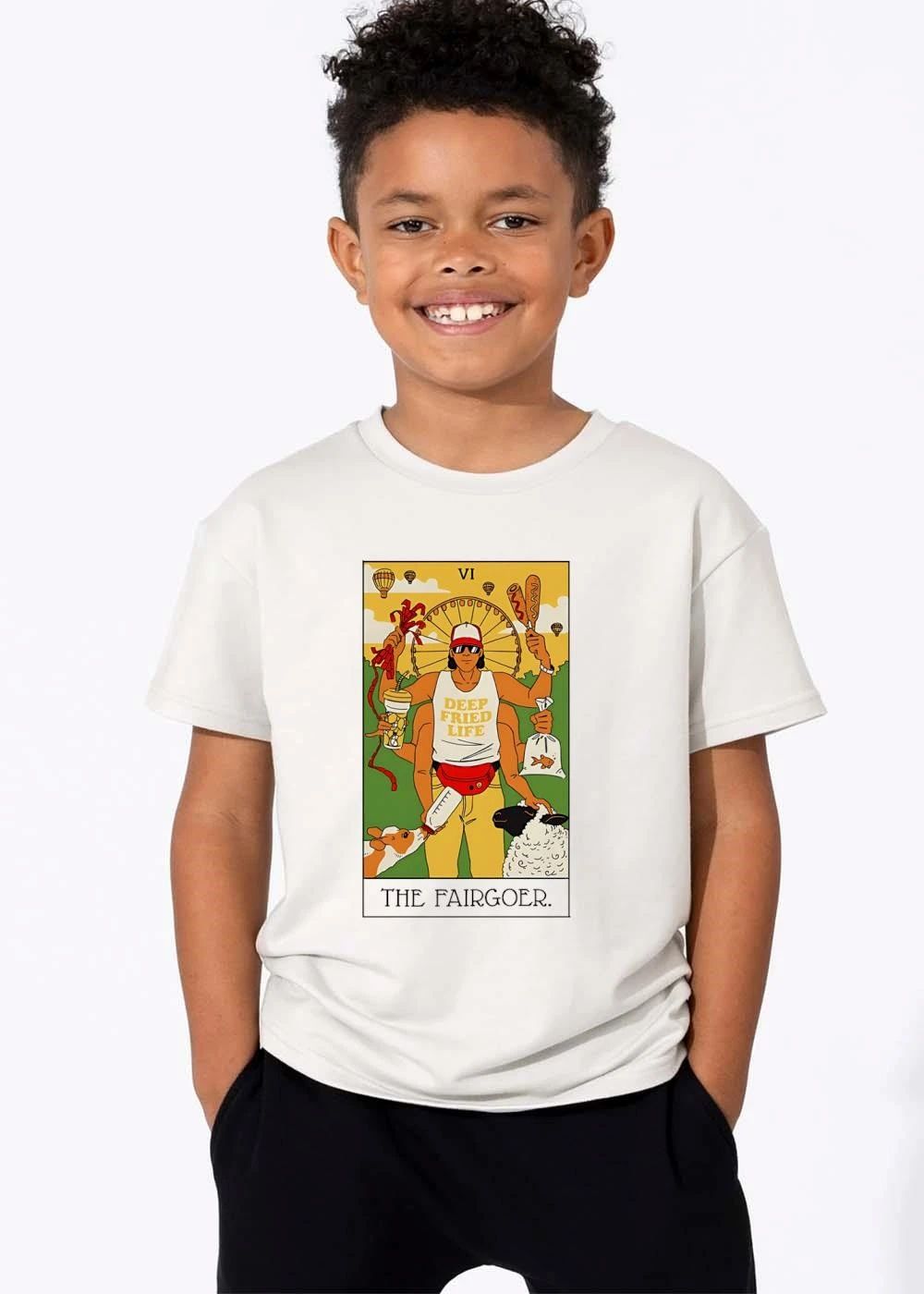 Vi Deep Fried Life The Fairgoer Six Armed Man Carnival Tarot Card Cartoon shirt