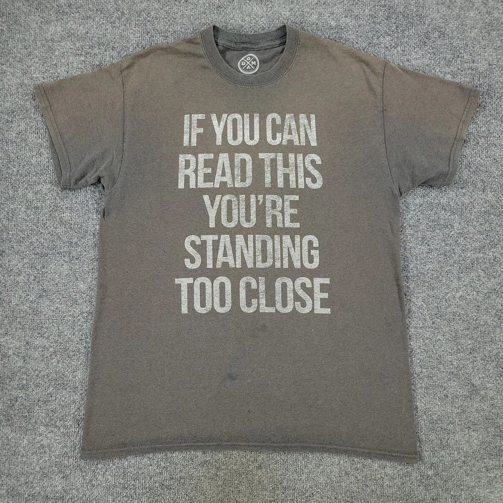 DOM Shirt Men's Medium Gray Humor Funny Graphic Tee Crew Neck Short Sleeve Adult
