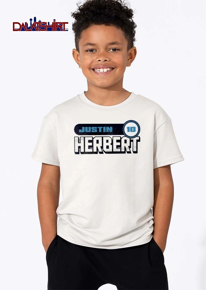 Justin Herbert 10 Blue Rounded Bar Circular Number Badge Block Typography shirt