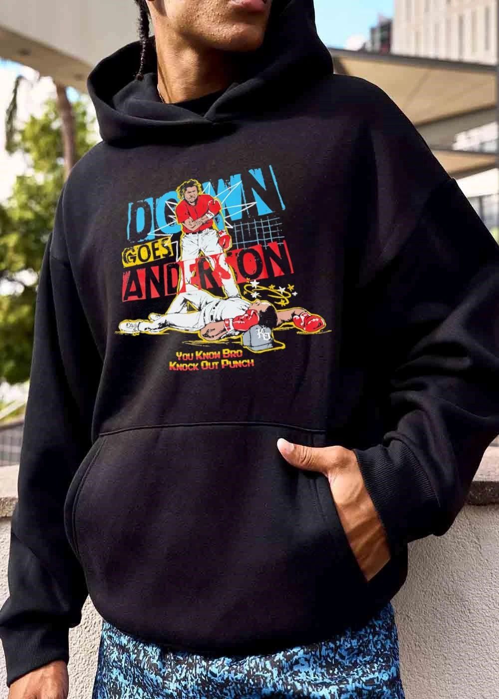 Down Goes Anderson You Know Bro Knock Out Punch Baseball Players Fight Boxing Pose Illustration shirt