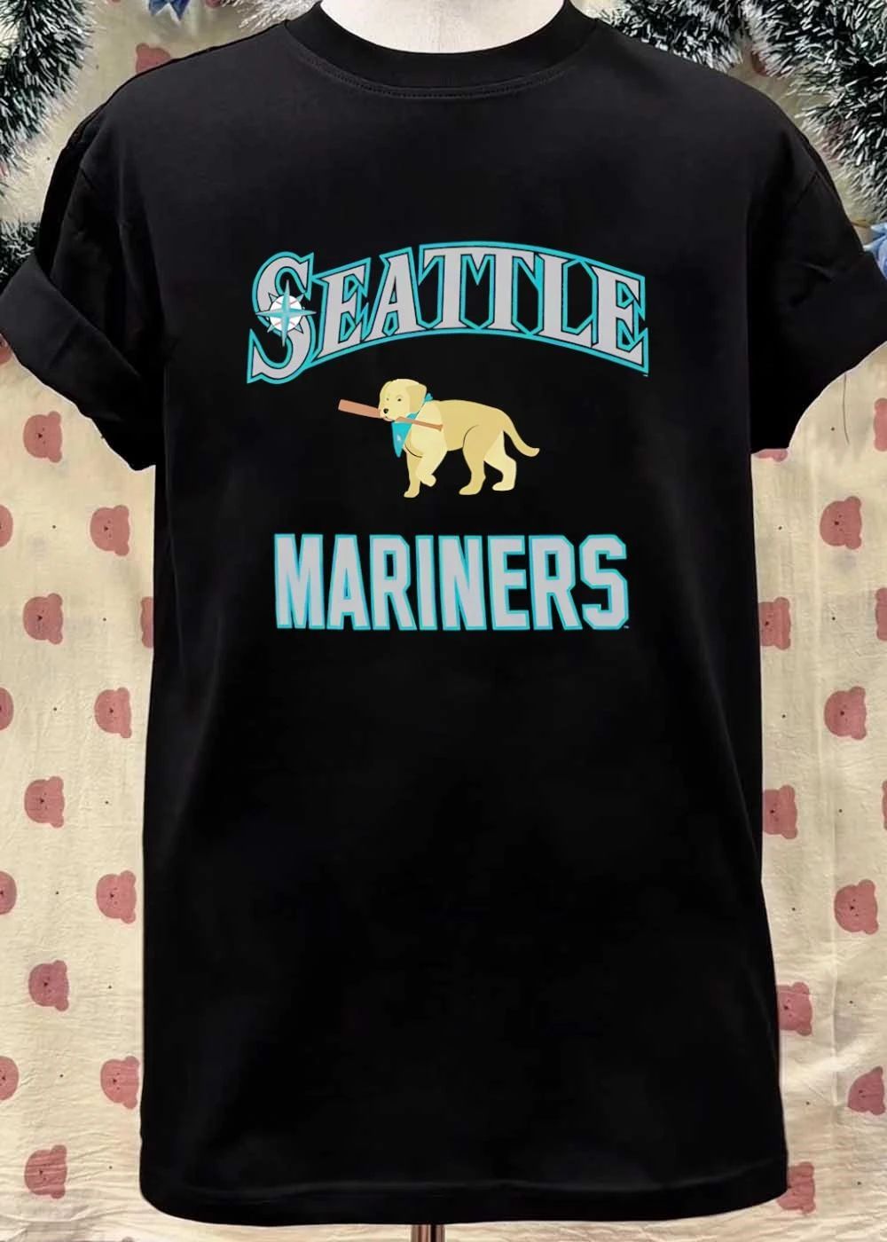 Seattle Mariners Golden Retriever Puppy Holding Baseball Bat Shirt