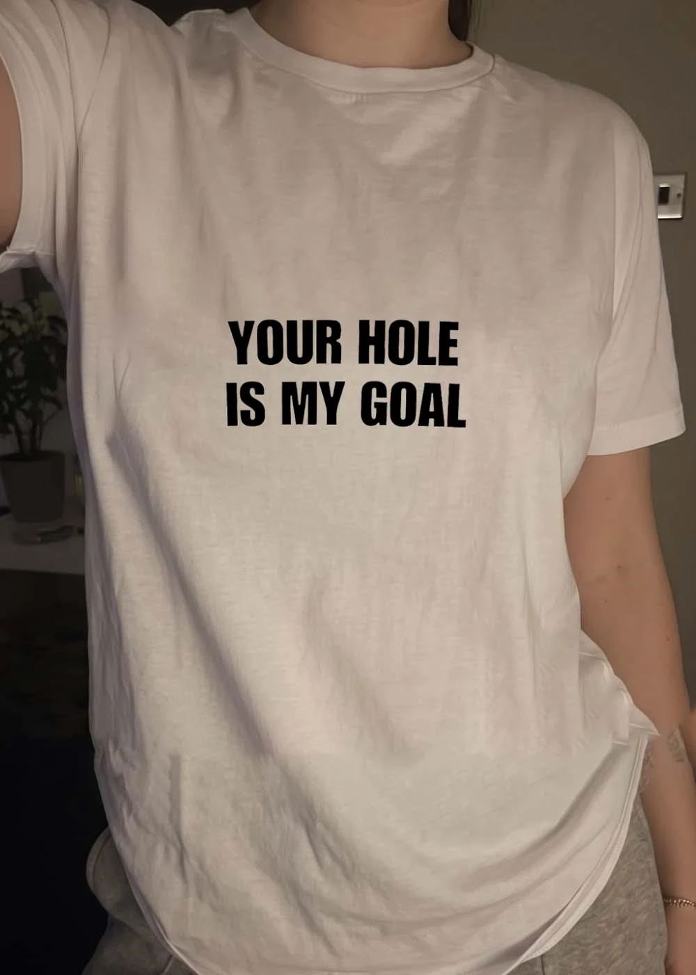 Your Hole Is My Goal Bold Black Sans Serif Lettering Typography shirt