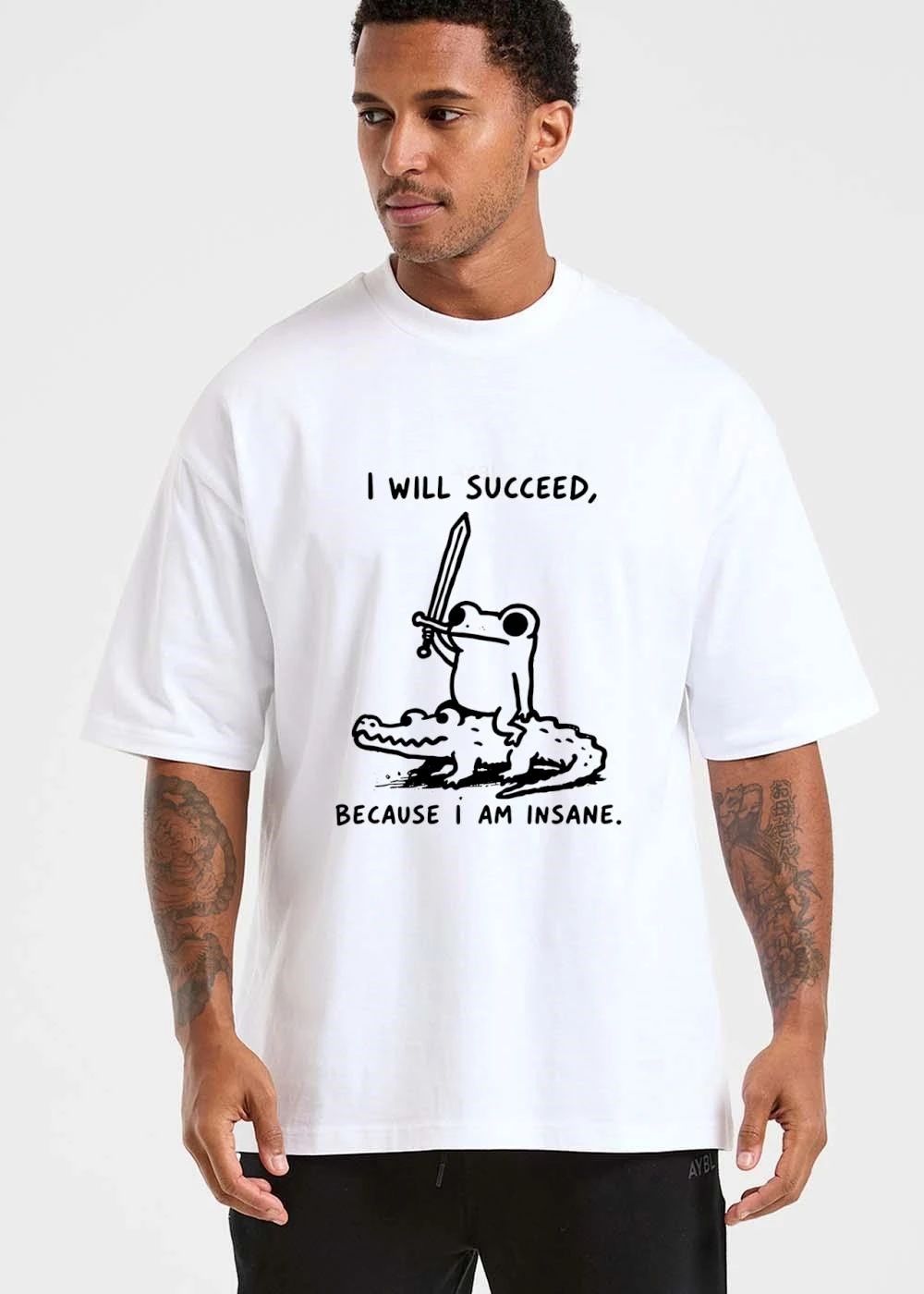 I Will Succeed Because Am Insane Cartoon Frog Holding Sword Riding Alligator shirt