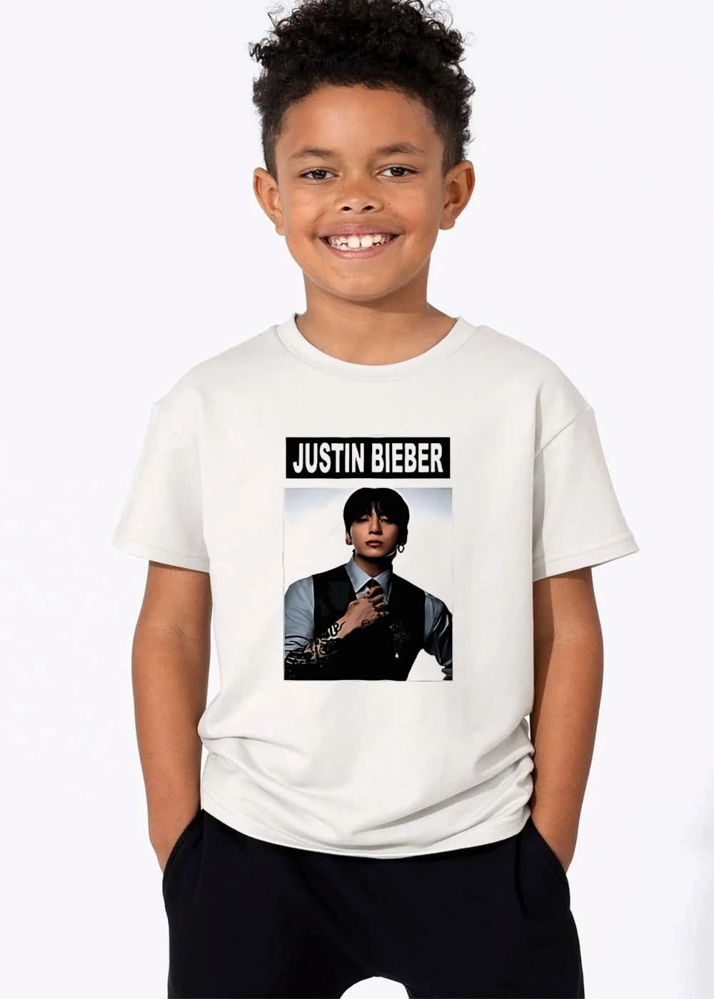 Justin Bieber Korean Singer Dark Suit Adjusting Tie Tattoo Photo shirt