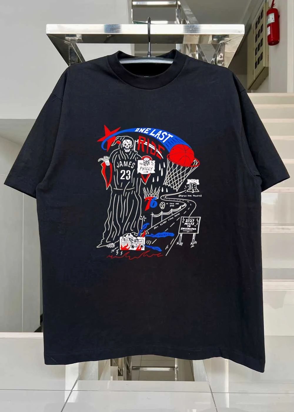 One Last Ride Grim Reaper Holding Sign To Philly Basketball 76ers shirt