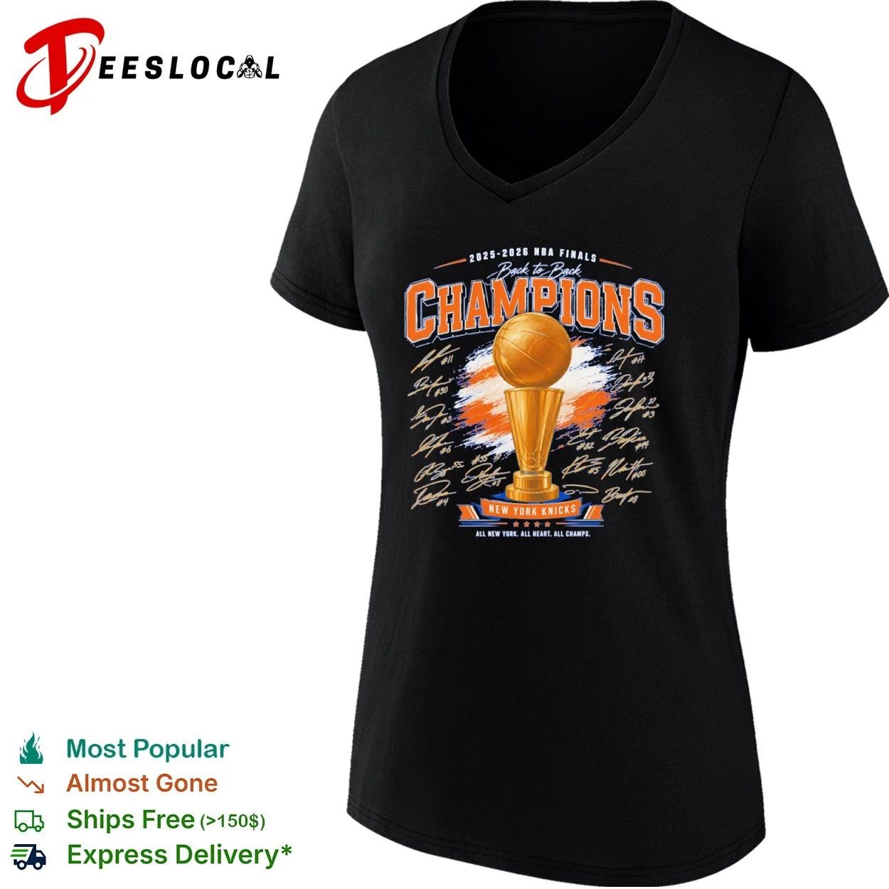 2025-2026 NBA Finals Back to Back Champions NY Knicks Trophy Signature Art T-shirt