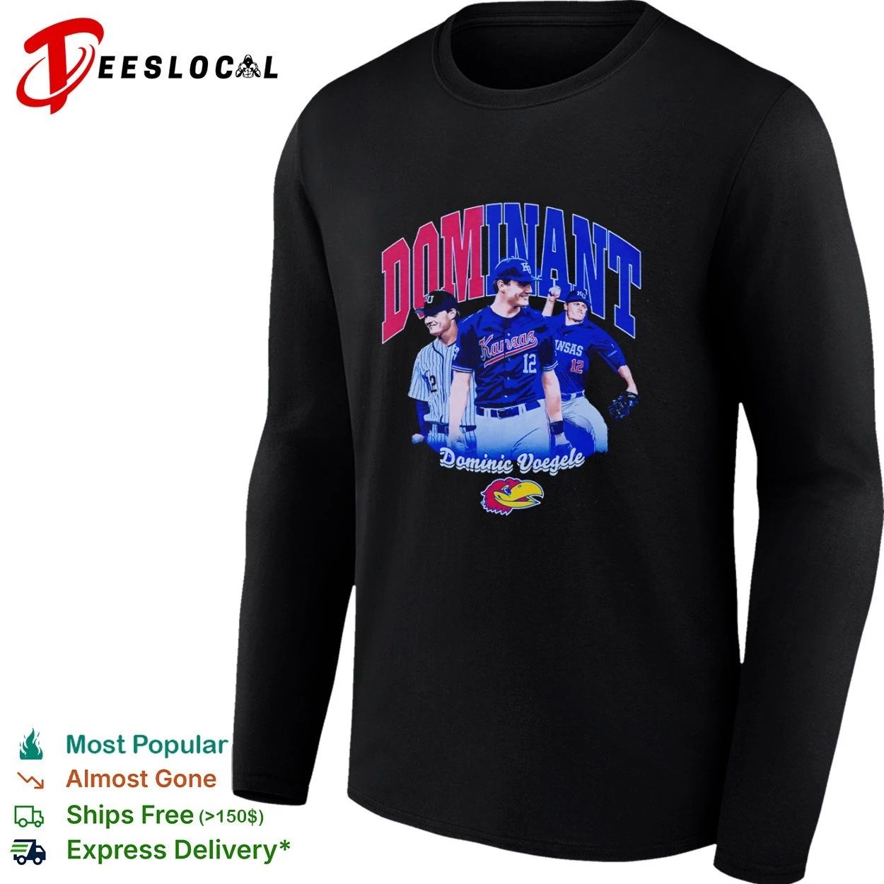 Dominant Dominic Voegele Kansas Jayhawks Baseball T-shirt