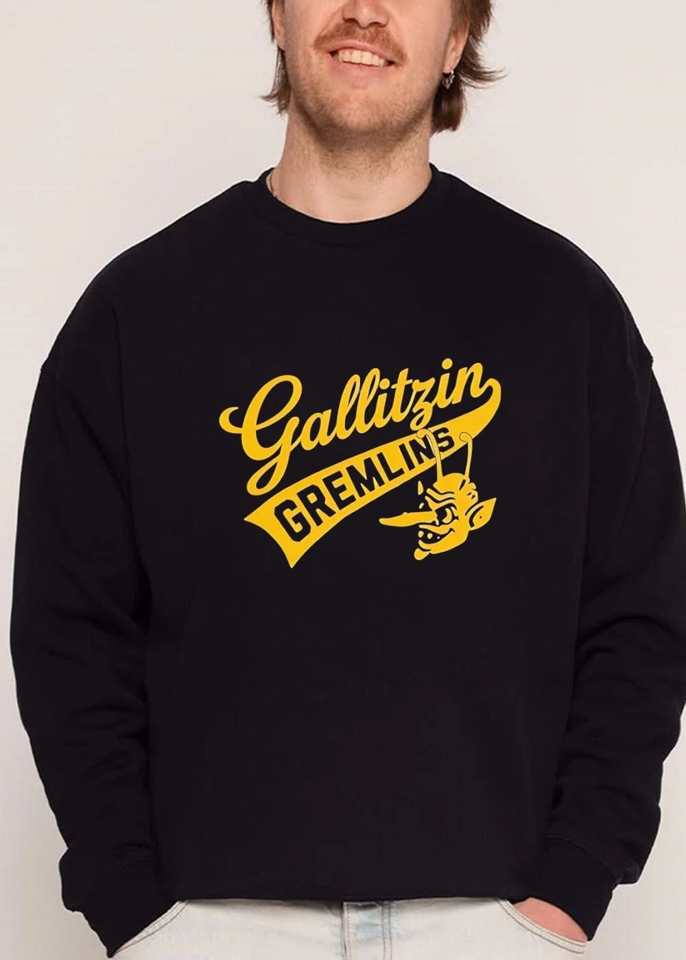 Gallitzin Gremlins Yellow Script Text Cartoon Mascot Head Profile Banner shirt