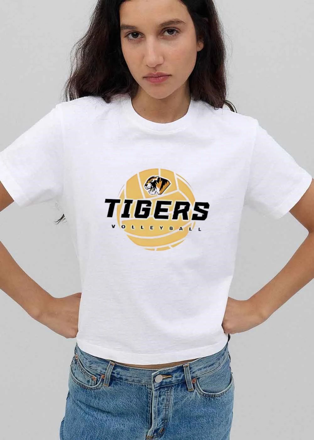 Tigers Volleyball Roaring Feline Mascot Yellow Sports Ball shirt