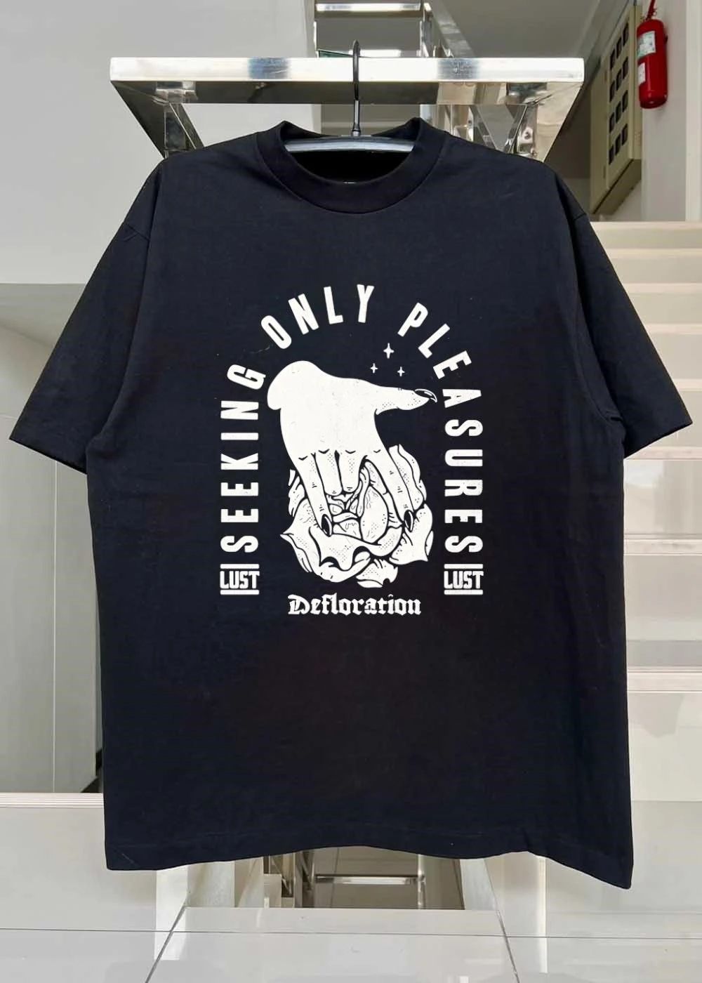 Defloration Seeking Only Pleasures Lust Hand Holding Rose shirt