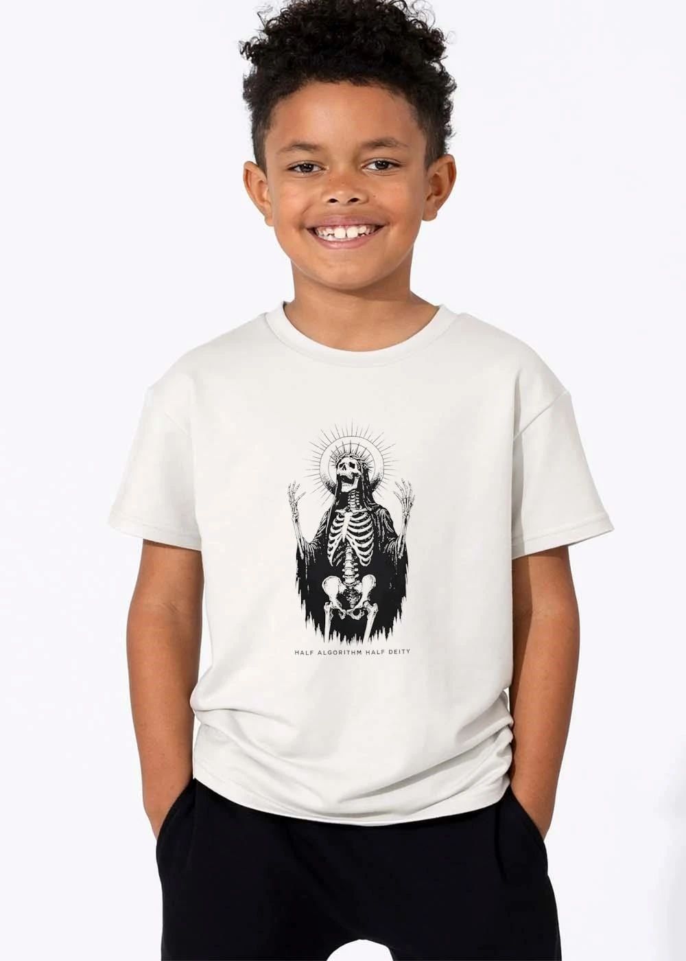 Half Algorithm Deity Cloaked Skeleton Crown Thorns Halo Line Art shirt
