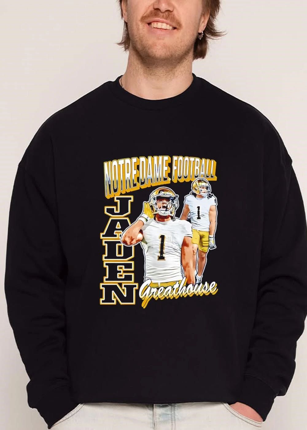 Notre Dame Fighting Irish NCAA Football Jaden Greathouse Player Action Cutouts Bootleg Style shirt