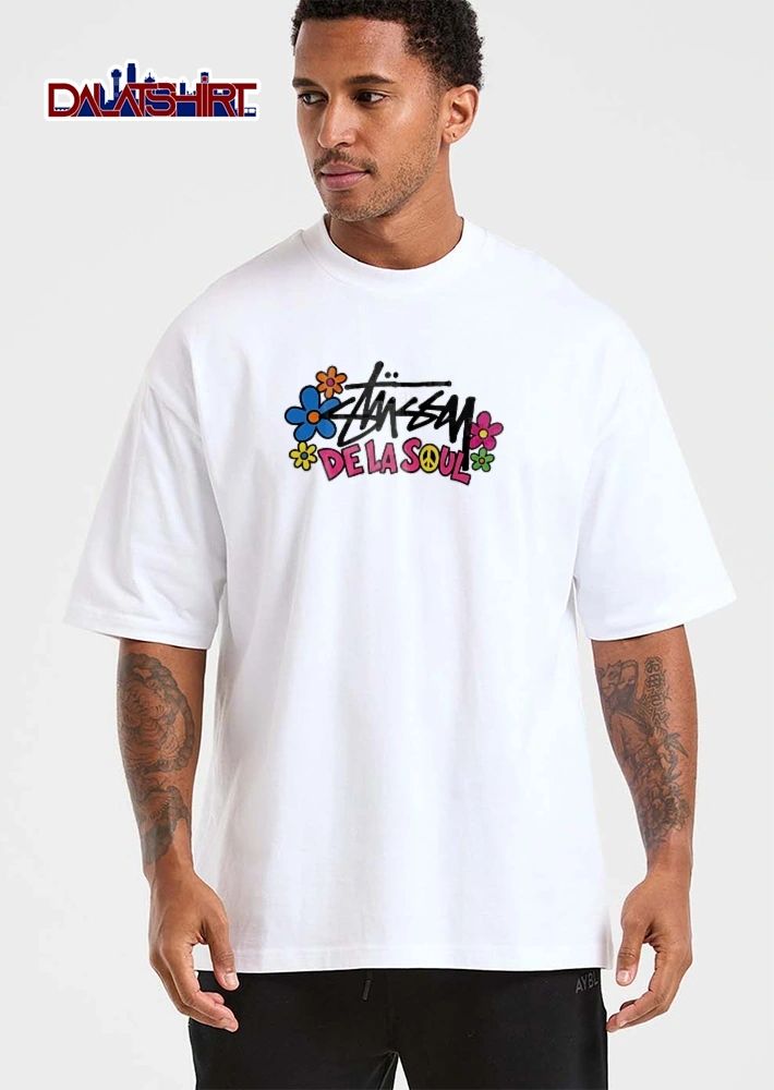 Stussy De LA Soul Colorful Daisy Flowers Peace Symbol Graffiti shirt