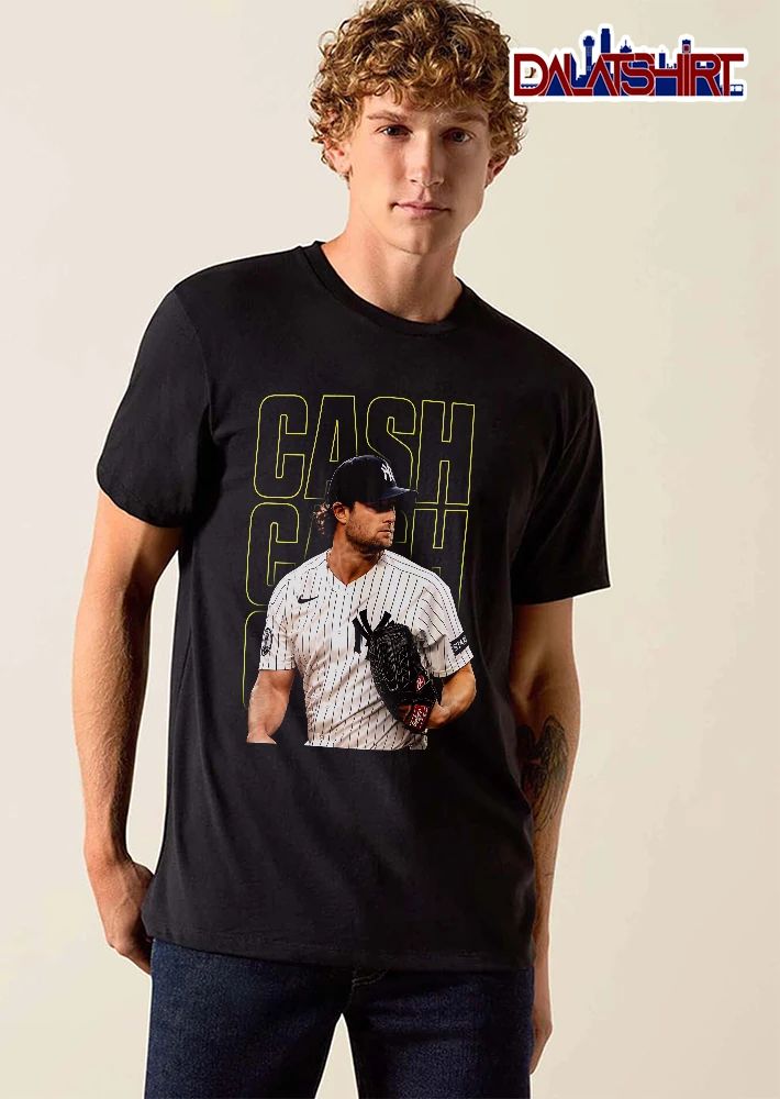 New York Yankees MLB Cash Pitcher Holding Glove Neon Outline Typography shirt