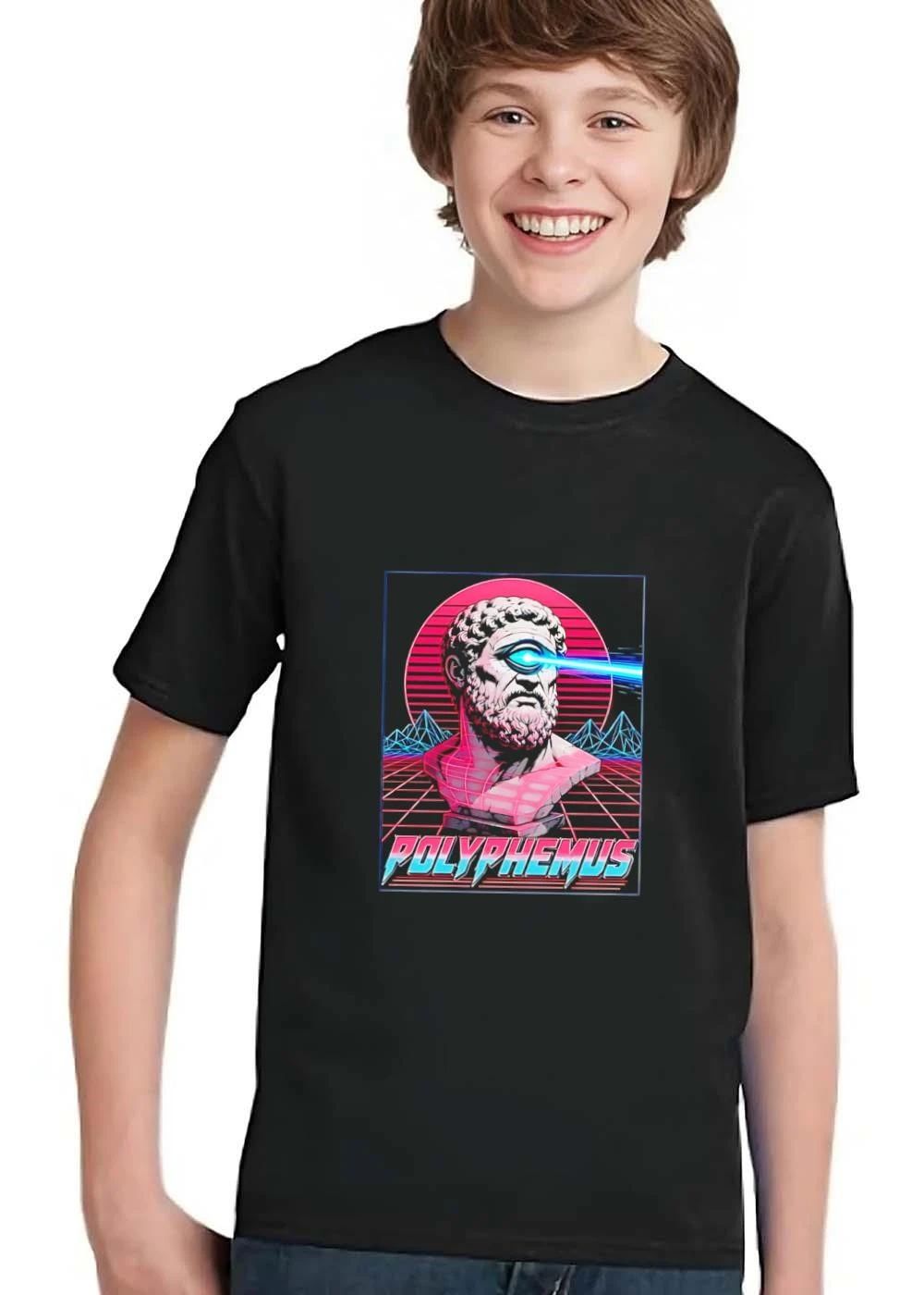 Polyphemus Retro Synthwave Neon Cyclops Bust Glowing Laser Eye Grid shirt