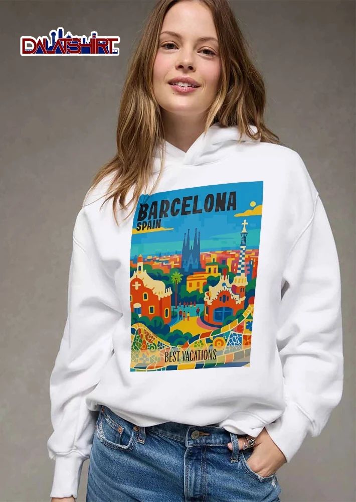 Barcelona Spain Retro Travel Poster Park Guell Sagrada Familia Mosaic shirt