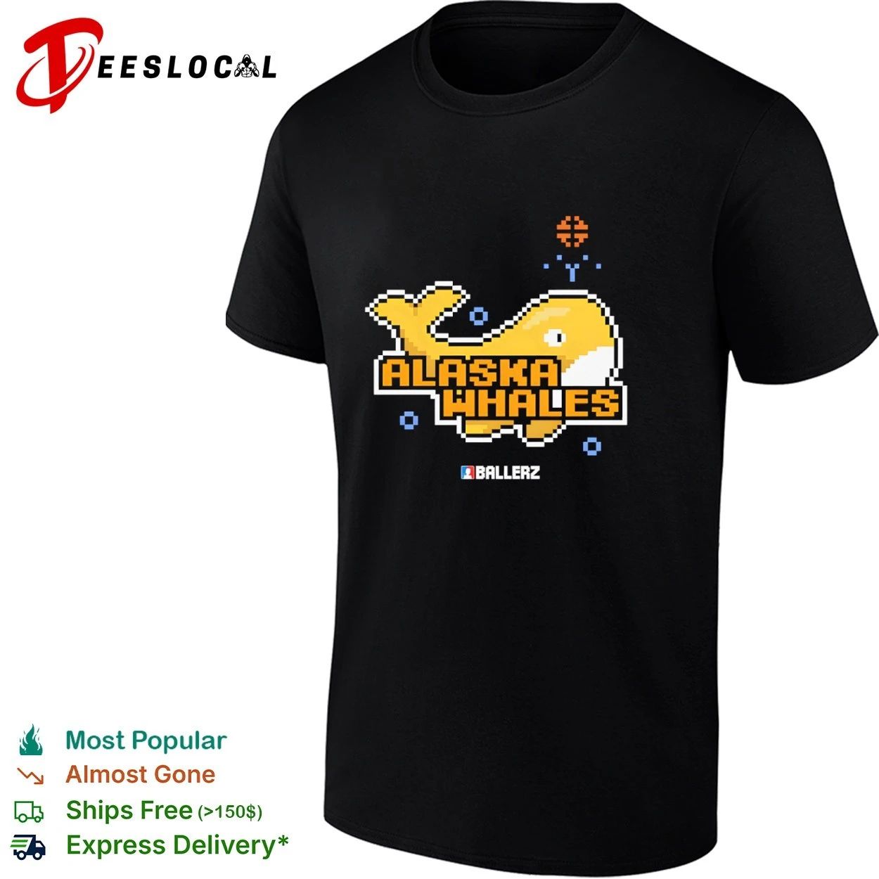 Alaska Whales Ballerz pixel art whale T-shirt