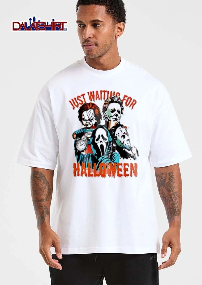 Just Waiting For Halloween Horror Slashers Holding Alarm Clock Cartoon shirt