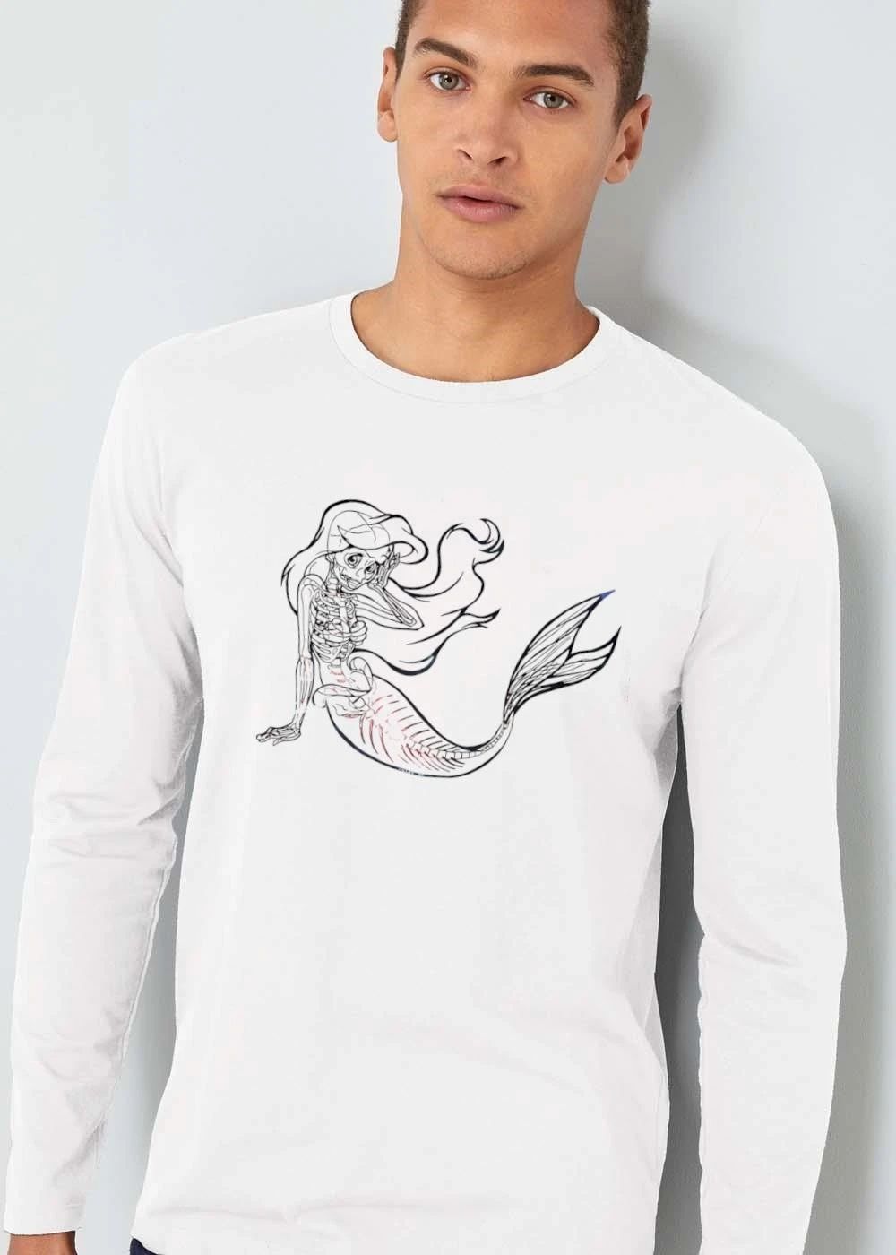 Anatomical Skeleton Mermaid Sitting Pose Flowing Hair Line Art shirt