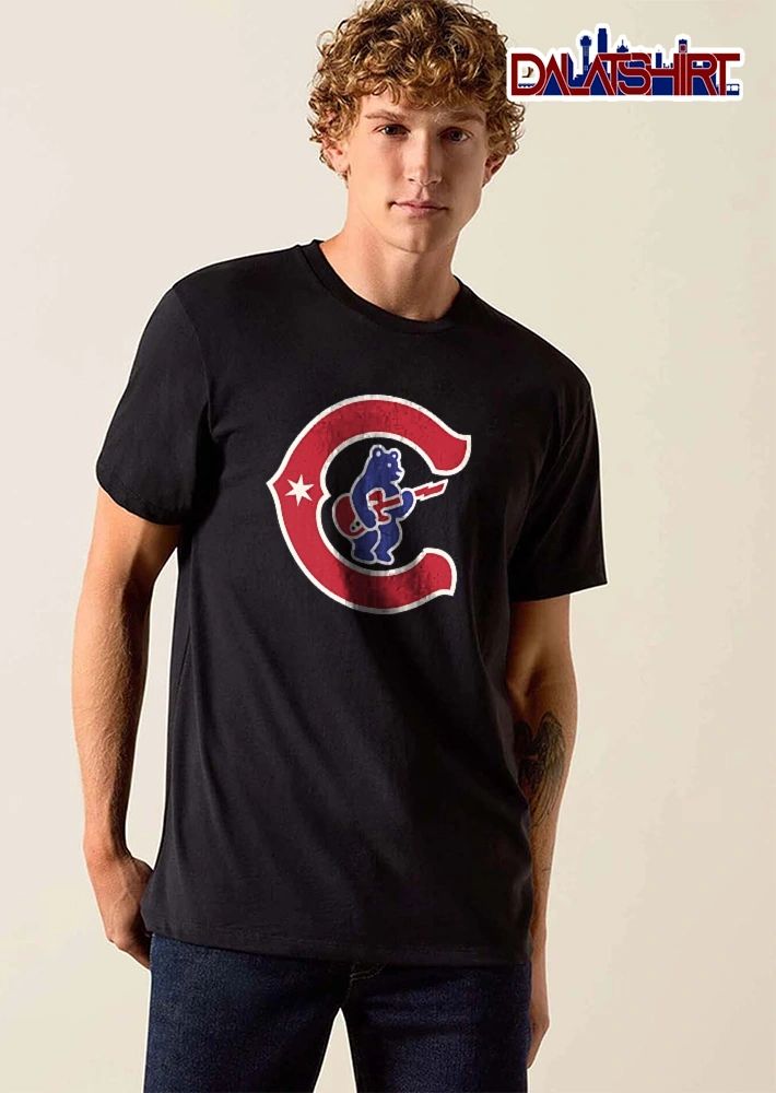 Chicago Cubs MLB Blue Bear Playing Red Electric Guitar C Logo shirt