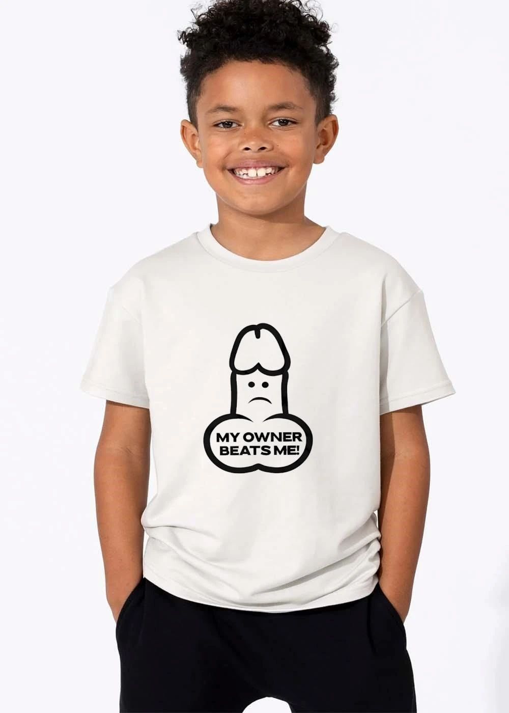 Funny My Owner Beats Me Sad Frowning Cartoon Penis Line Art shirt