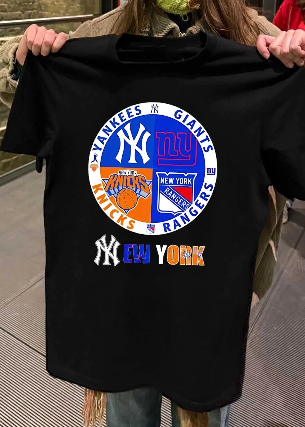 New York Sports Logos Yankees Giants Knicks Rangers T-Shirt