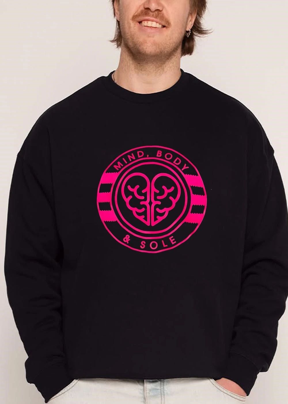 Mind Body And Sole Pink Neon Line Art Heart Brain Emblem shirt