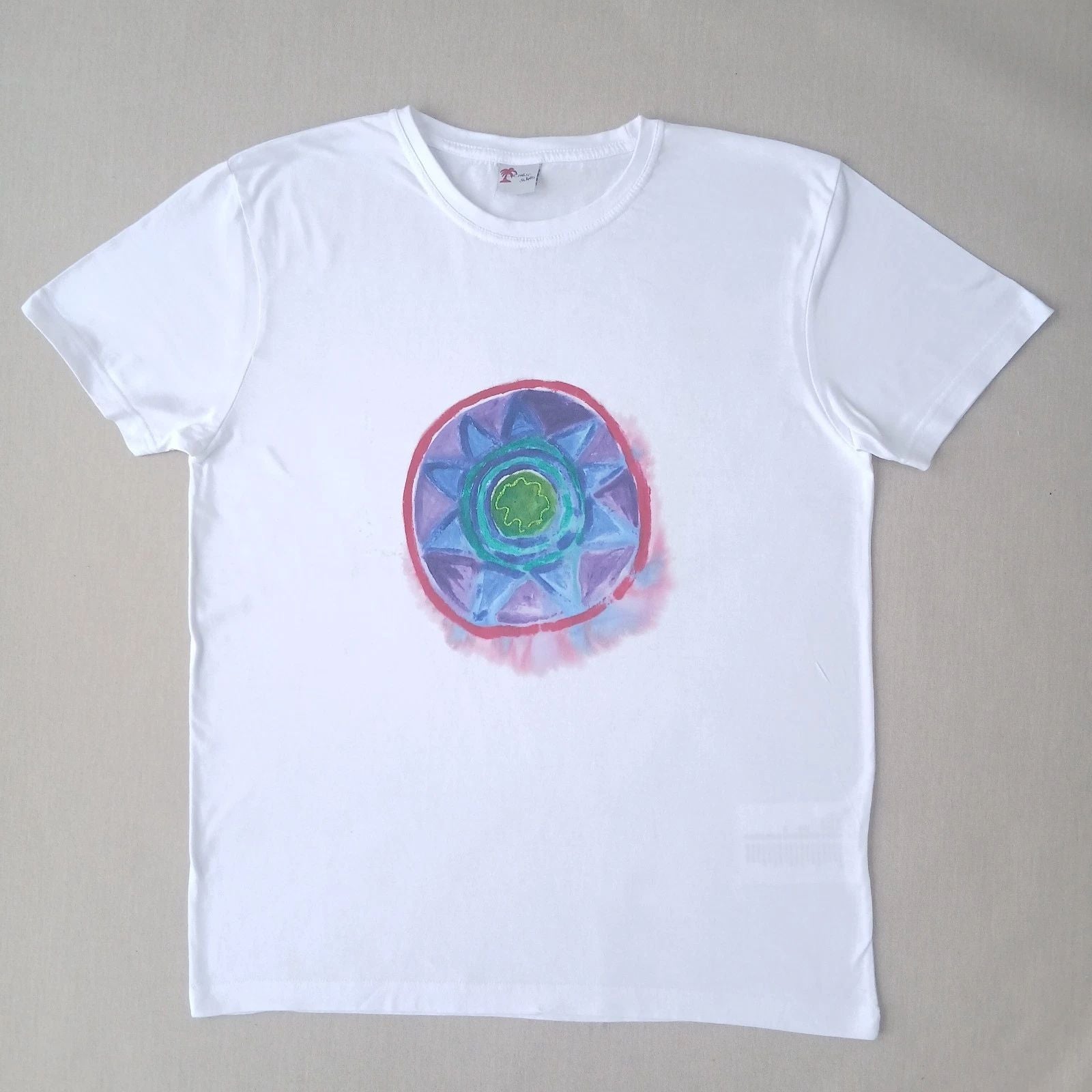 Graphic Tee/Hand painted/white/cotton/short sleeved/Unisex/ t shirt/Size L