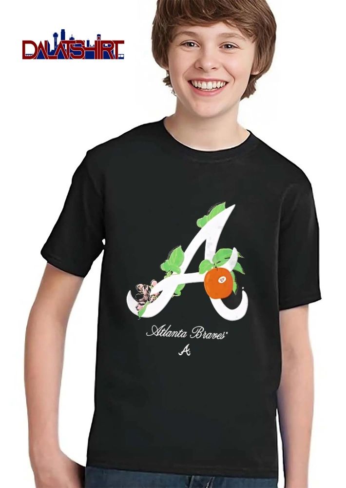Atlanta Braves MLB Script Letter A Peach Blossom Leaves shirt