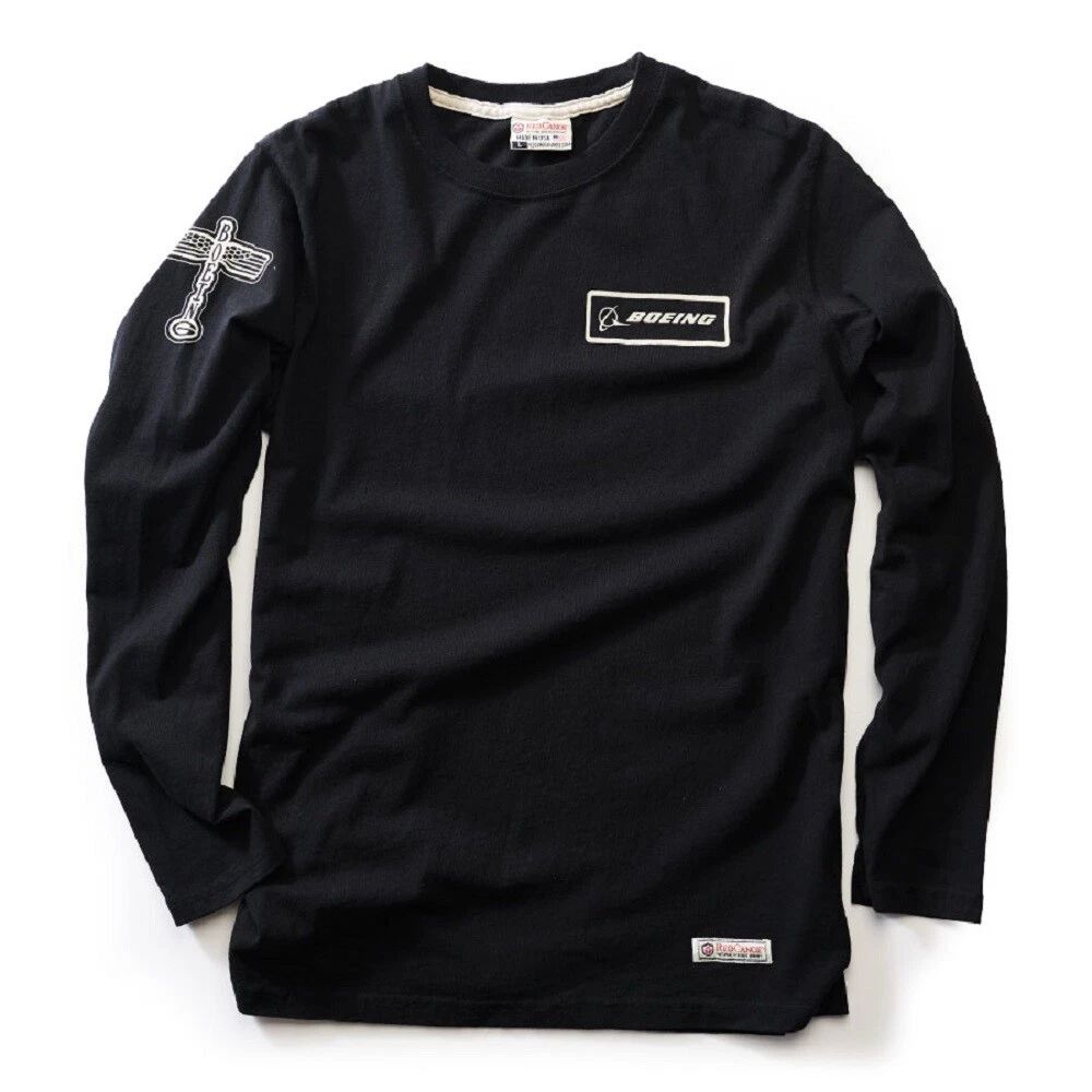 Red Canoe Boeing Vintage Logo Long Sleeve T-Shirt -  Black