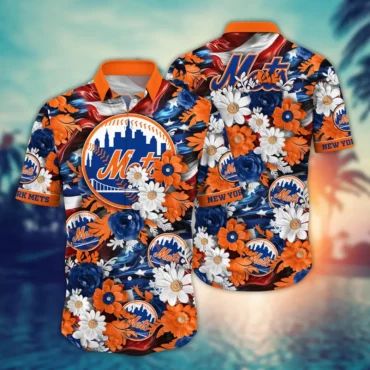 New York Mets Baseball & Blooms Hawaiian Shirt