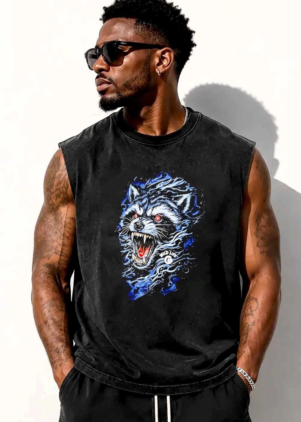 Wild Life Aggressive Snarling Raccoon Glowing Crimson Eyes shirt