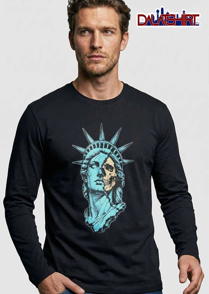 Statue Of Liberty Cracked Head Exposing Half Skull Line Art shirt