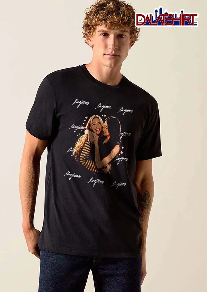 Lingorm Blonde Brunette Women Hugging Pink Hearts Cartoon shirt