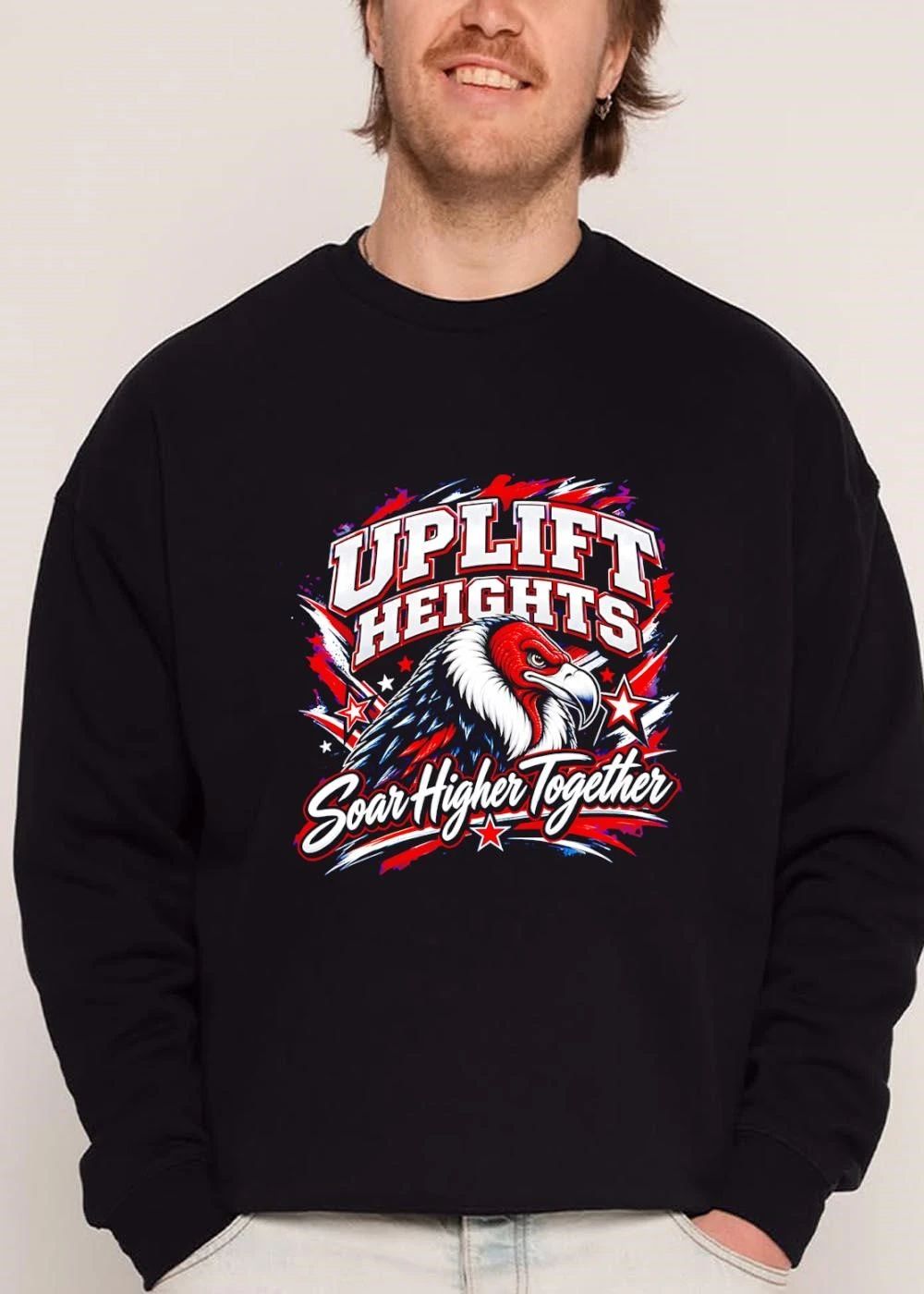 Uplift Heights Soar Higher Together Vulture Head Red Face Stars shirt