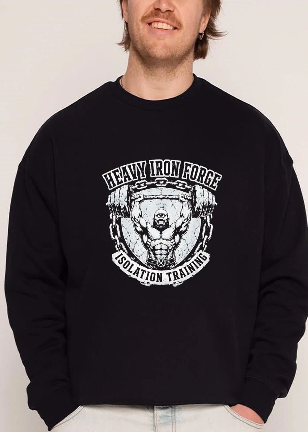 Heavy Iron Forge Isolation Training Muscular Cyclops Overhead Barbell Press Distressed shirt