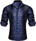 Mens Silk Paisley Western Shirt Long Sleeve Button Down Cowboy Dress Top Casual