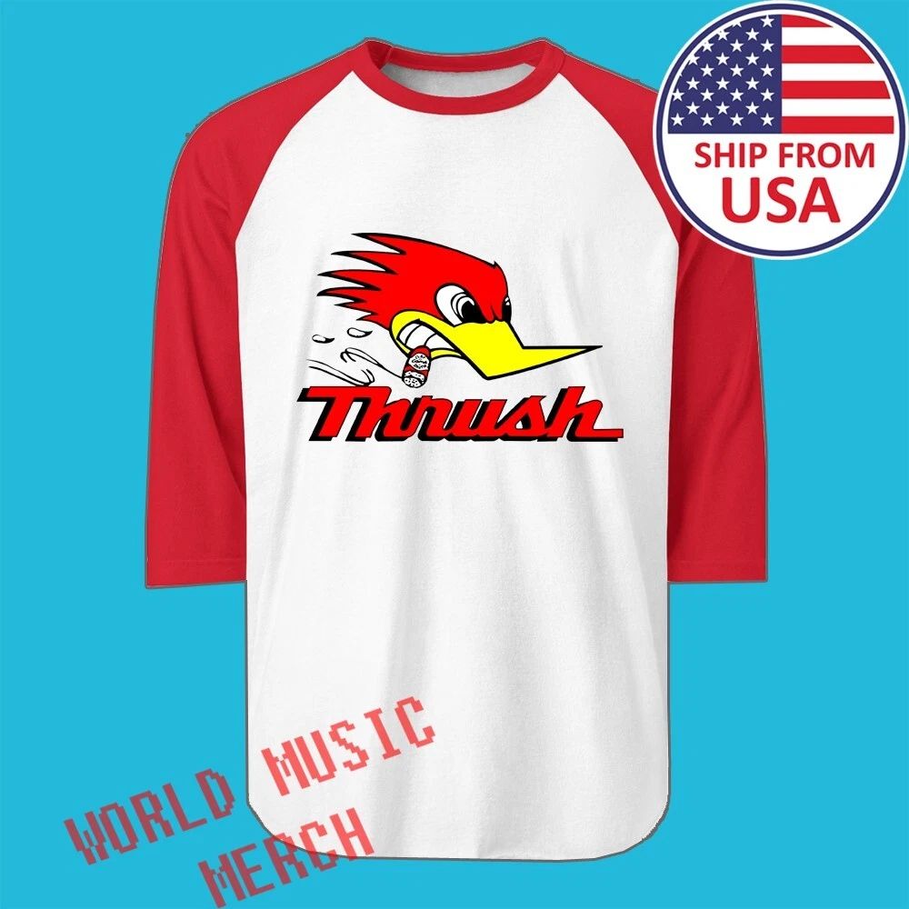 Thrush Racing Car Motorcycle Tuning Men's Raglan Red Size S to 2XL