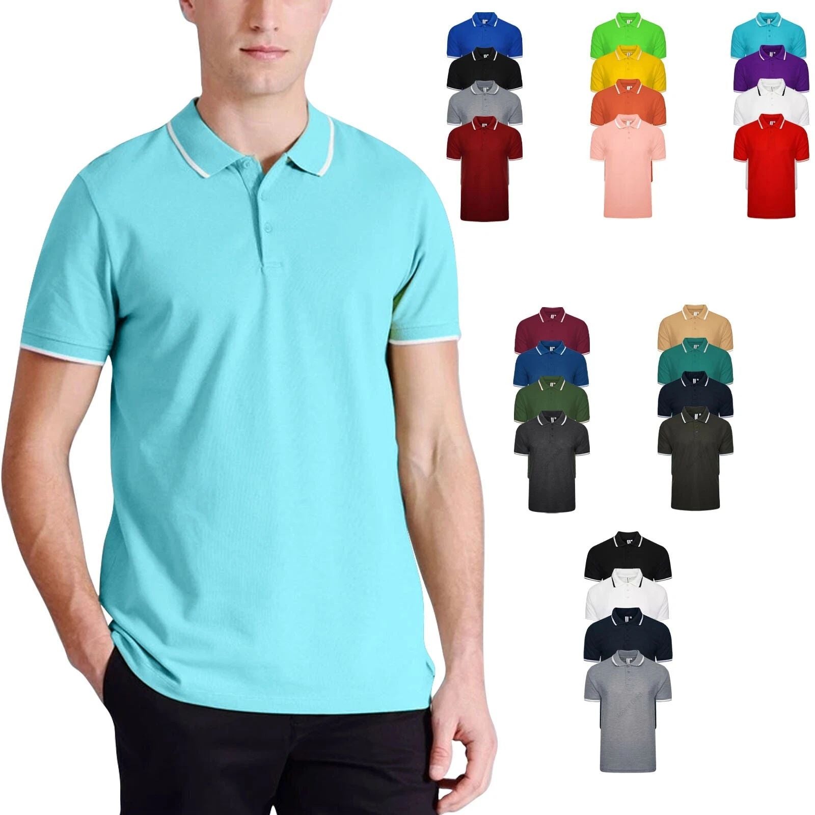 4 / 6 Pack Mens Polo Shirt Multipack Set Short Sleeve Pique Top Tipping T-Shirt
