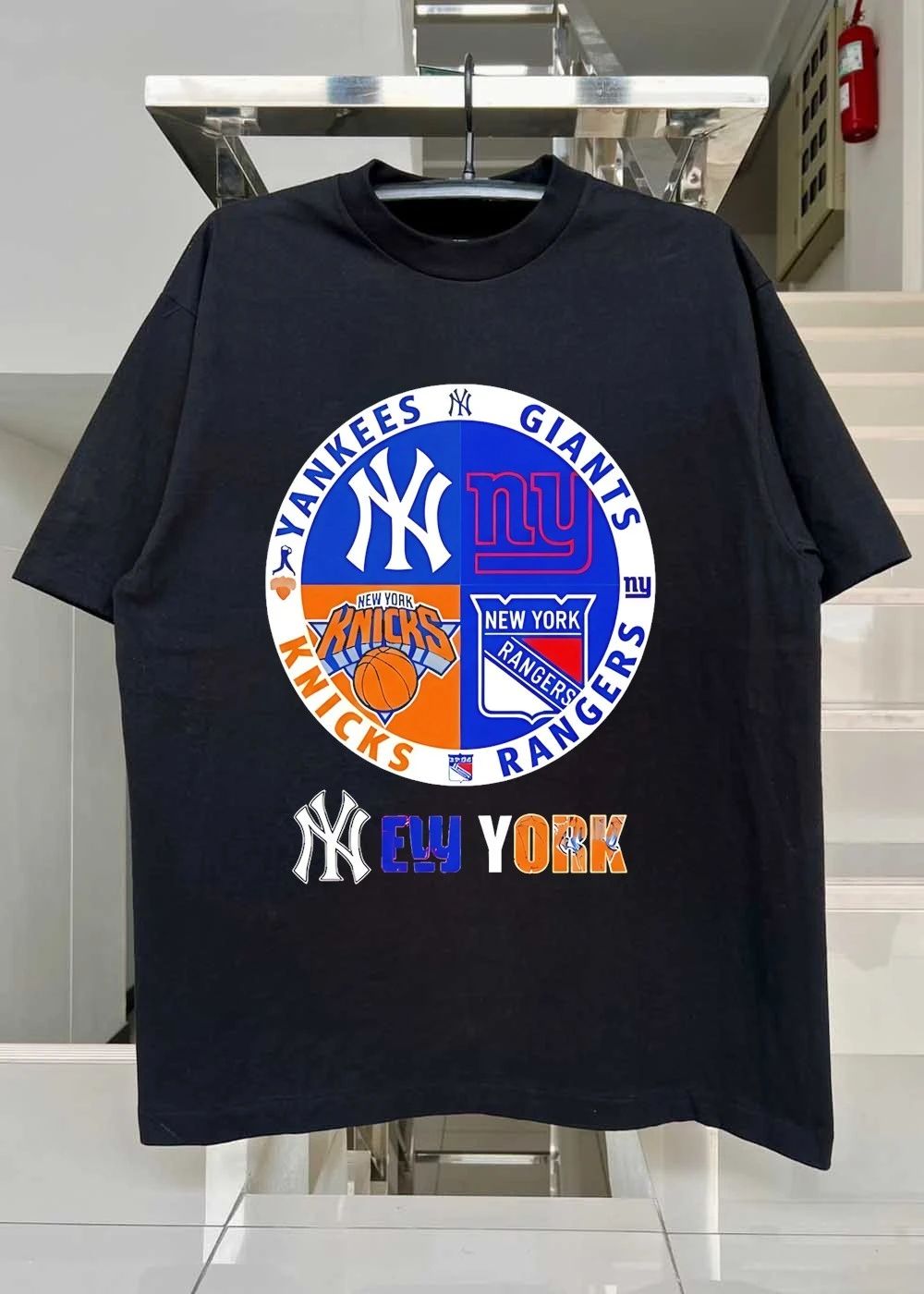 New York Sports Logos Yankees Giants Knicks Rangers T-Shirt