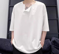 men's personality Buttoned design round neck Simple Korean Summer short sleeves
