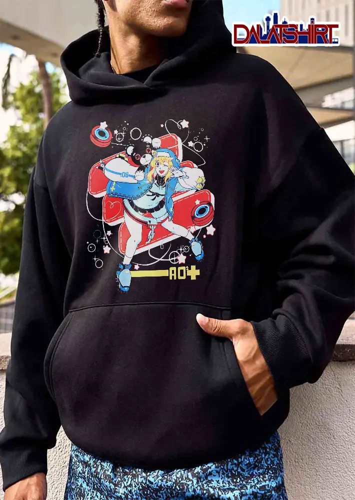 Ao2 Plus Anime Girl Winking Black Teddy Bear Red Bandages shirt