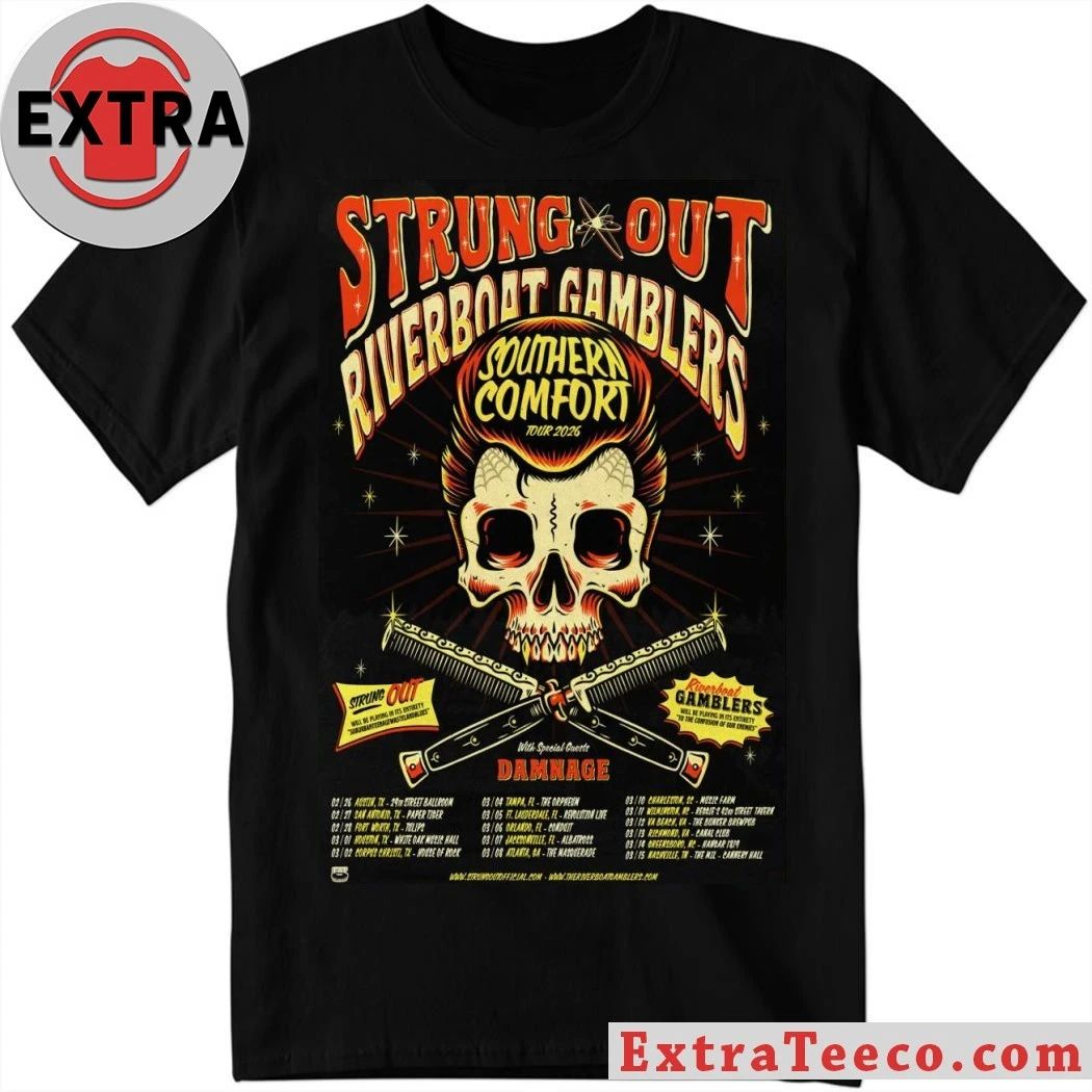 Poster Strung Out Riverboat Gamblers Southern Comfort Tour 2026 Shirt