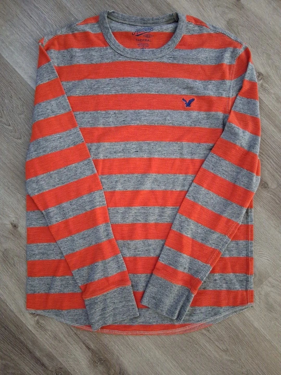 American Eagle Outfitters Shirt Mens (L) Orange Striped Thermal Long Sleeve