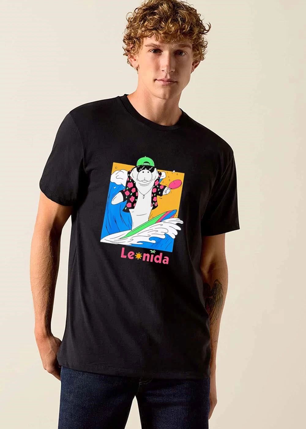 Leonida Cartoon Surfing Manatee Sunglasses Paddle Ocean Wave shirt